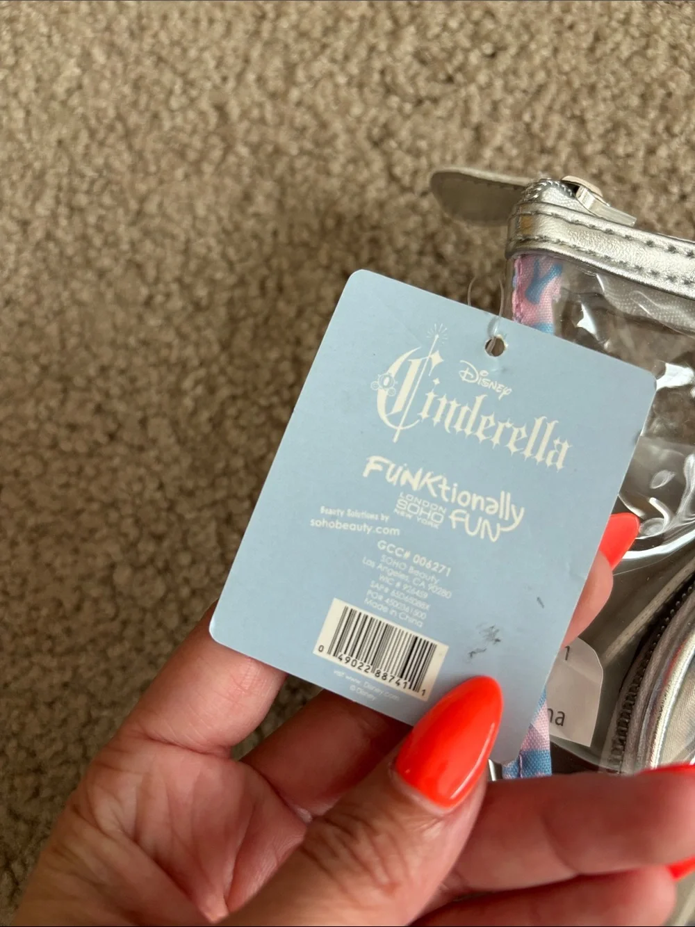 Disney Cinderella-Clear & Silver Cosmetic Pouch with Purple Silhouette NWT